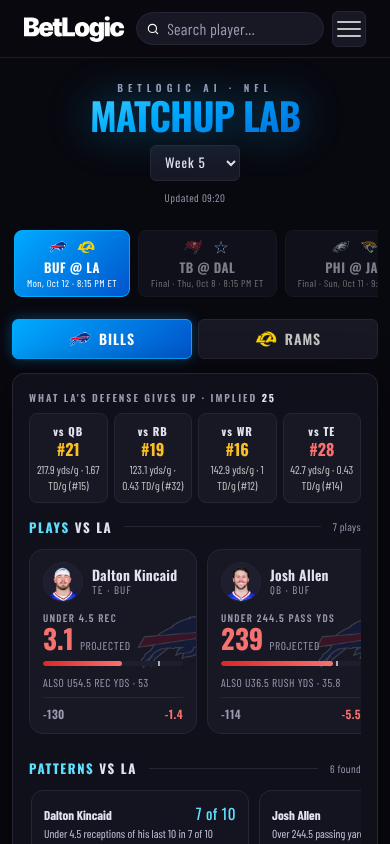 The same matchup card on a phone